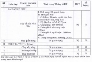 THÔNG BÁO CHÀO GIÁ THANH LÝ MÁY MÓC THIẾT BỊ VÀ VẬT TƯ